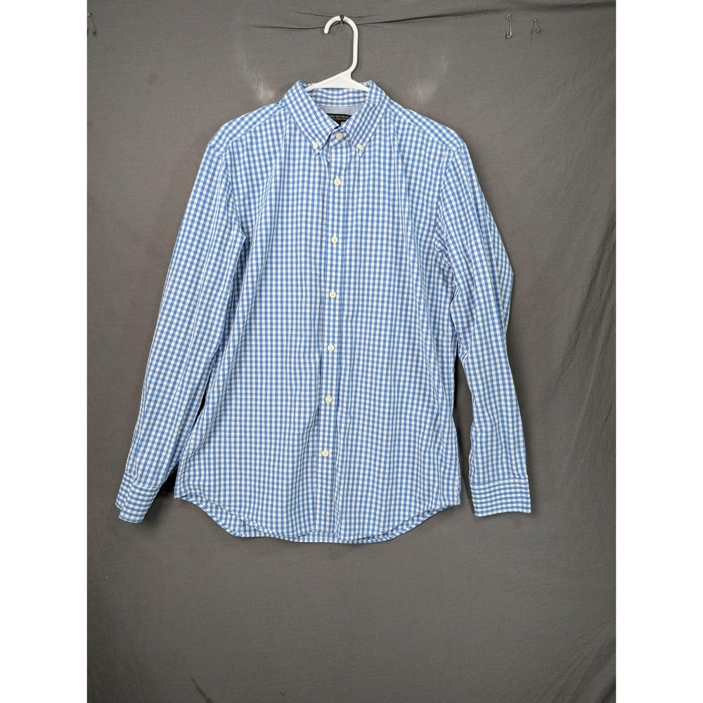 Banana Republic Soft Wash Tailored Slim Fit Gingham Shirt L Blue White 7974